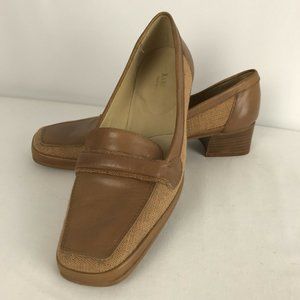 Rangoni Firenze Tan Leather Square Toe Loafer Heel